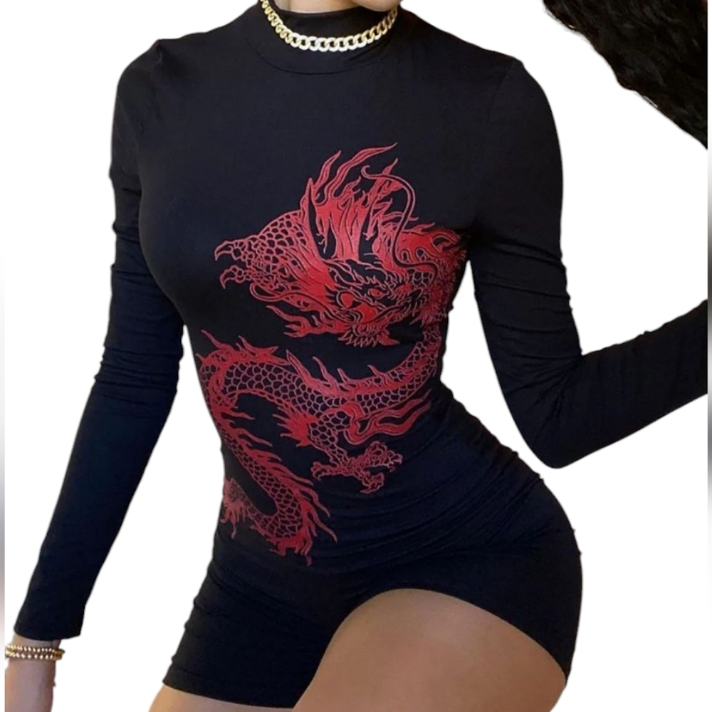 Beijin Baby Romper  Long Sleeve with Red Dragon Design XL